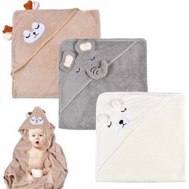 UieaMsio Pack of 3 Hooded Towels, Baby Cute Towel with Hood, 80 x 80 cm Baby Bath Towels, Soft and Super Absorbent