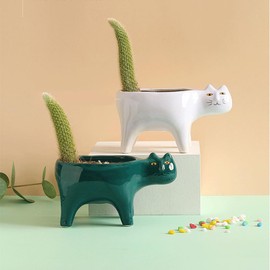 Xfeyaqlo Succulent Pots, Mini Flower Pot Cat, Small Flower Pots Ceramic, Home Garden or Office Decoration, Pack of 2