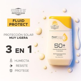 FOTOSUN UV 100 Fluid Protect, Protector Solar Facial FPS50+ UVA/UVB,Consistencia Líquida, Rápida Absorción, Resistente al Agua, Uso Diario