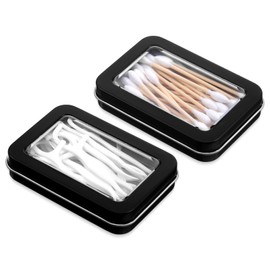 Cotton Swab Holder for Travel, 2 Pcs 3.4 × 2.6 Inch Portable Small Dental Floss Holder, Refillable Travel Floss Picks Case for Cotton Swabs, Hair Ties, Floss, Transparent and Visible