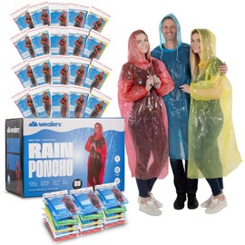 Wealers Rain Poncho Bulk Family Pack Thick Disposable Ponchos for Adults Teens for Women Men Emergency Raincoat with Hood Strings & Sleeves for Theme Parks Camping Outdoors Multi Colors Waterproof