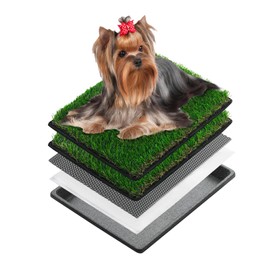 MEEXPAWS Dog Grass Pee Pads for Dogs with Tray | Extra Small 17 x 13 in for Puppy Less Than 6 lbs | 2× Artificial Grass Pads Replacement | Rapid Drainage | Indoor Dog Litter Box | Hemmed Edge