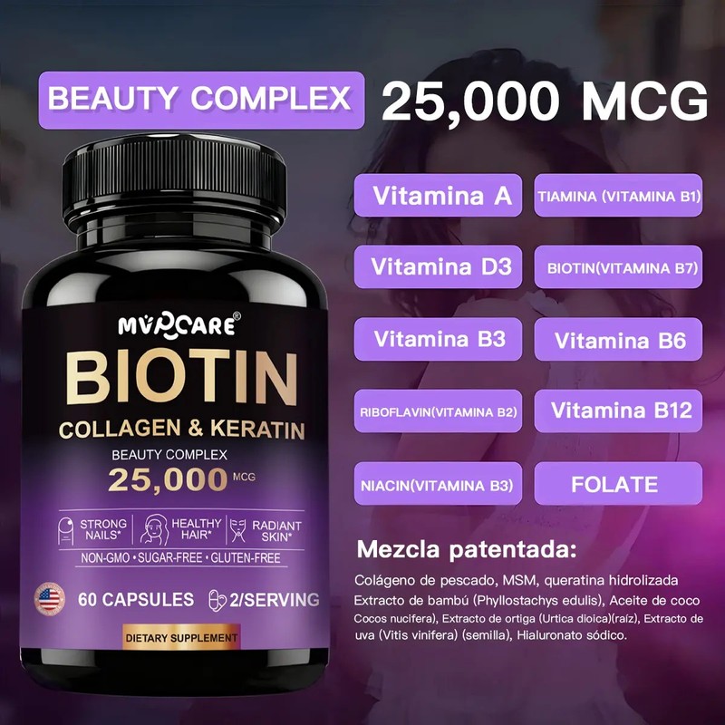 Biotin Collagen Complex , Contiene Biotina Acido Hialuronico, Keratin ,Collagen