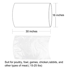 Large Turkey Shrink Bags,30 Pcs 16x30 Inches Clear Poultry Heat Shrink Bags Freezer with Zip Ties, Silicone Straw for Turkey,Chickens,Rabbits