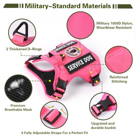 Belababy Tactical Anti Pull Dog Harness Small Medium Large Dog, Soft Adjustable Dog Vest with Velcro Molle Panels, Breathable Military Front Clip Dog Harness for Working Training, Dazzling Pink, M