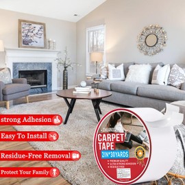 CHUANGSEED Carpet Tape Double Sided,White Rug Tape for Tile Area Rugs Hardwood Floors,Strong Sticky Tape,Removable,No Residue 2inches (2X30Yards)