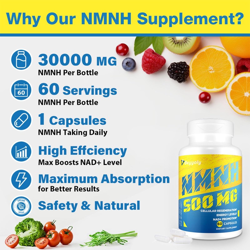 NMNH NAD Supplements for Women Men (Dihydronicotinamide Mononucleotide) 500mg, to