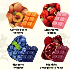 WAXCANPY Wax Melts, Scented Soy Wax Melts, Natural Soy Wax Cubes - 4 Scents: Georgia Peach Orchard, Blueberry Whisper, Strawberry Fantasy, Midnight Pomegranate Feast (4 x 2.5 oz)