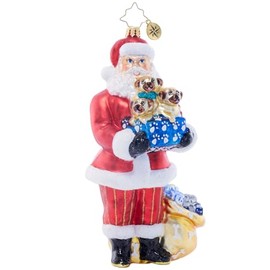 Christopher Radko Hand-Crafted European Glass Christmas Tree Decorative Ornament, Santa's Pug-Palooza
