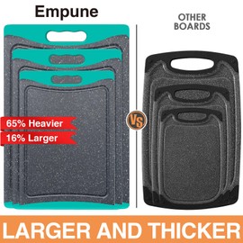 Extra Large Cutting Boards, Plastic Cutting Boards for Kitchen (Set of 3) Cutting Board Set Dishwasher Chopping Board with Juice Grooves Easy-Grip Handles, Turquoise, Empune