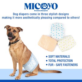 MICOOYO Dog Diapers Male Disposable Super Absorbant Dog Wraps Male, Puppy Diapers Male with 36 Count, Medium