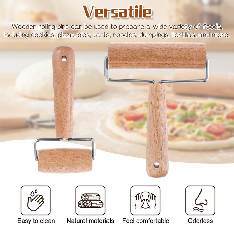 2 Pcs Small Rolling Pin with Handle, Wood Rolling Pins,