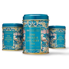 New English Teas 3x Song Thrush and Berries Mini Tea Tins with Loose English Tea - English Breakfast, Earl Grey and English Afternoon Blends