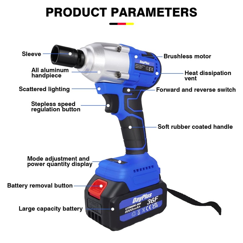 Qimu Cordless Impact Wrench,1/2 Impact Gun,3-IN-1 Brushless Power Electric Wrench/Max