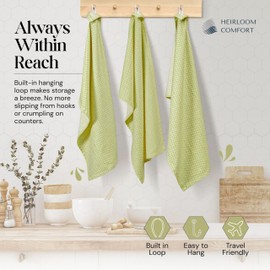 HEIRLOOM COMFORT Lemon Green Honeycomb Kitchen Towels 5 Pack, 16x26 Inch, 100% Cotton, Quick Drying, Super Absorbent, Reusable & Washable Dish Towels for Drying, Cleaning, and Everyday Use