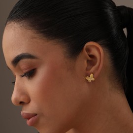LeCalla 925 Sterling Silver CZ Butterfly Stud Earrings for Women |14K Gold-Plated Pave Zirconia Butterfly Earrings | Women's Butterfly Jewelry Gift 10MM