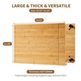 GarveeHome Bamboo Cutting Board & Stovetop Cover - Raised Chopping Board with Detachable Legs, Juice Groove & Compartments - Versatile Sink Cover for Home and Restaurant Kitchen Countertops