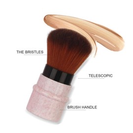 Makeup Brush for Blush, Powder, Foundation, Concealer, Retractable Kabuki Cap with Recycled and Sustainable Materials, Cruelty Free, Synthetic Taklon Bristles, Travel Cosmetic Brush (Pink)