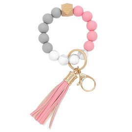HFZRZFH Silicone Beaded Bracelet Wristlet Keychain - Hands-Free Key Holder for Women with Scented Wooden Bead, Multiple Colors