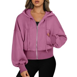 ANRABESS Womens Zip Up Hoodies Cropped Sweatshirts Casual Comfy Cute Zip Jackets Fashion Trendy Fall Outfits 2025 Y2K Clothes Hot Pink X-Large