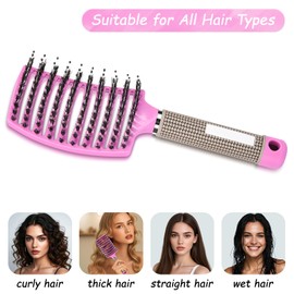 Wet Hair Detangling Brush for Blow Drying，Hair Detangler Brush for Women and Kids ，Wet Hair Brush Detangler for Wet or Dry Hair ，Boar Bristle Hair Brushes for Women Detangler 1 PACK（PINK）
