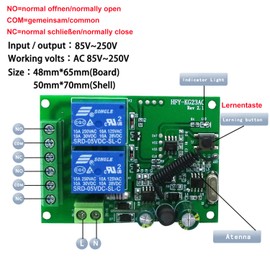 AC 220V 230V 250V Radio Remote Control 2 Channels Receiver Universal Wireless Remote Control Switch Garage Doors Remote Control 10A Light Motor Relay Output (with 2 Remote Controls)