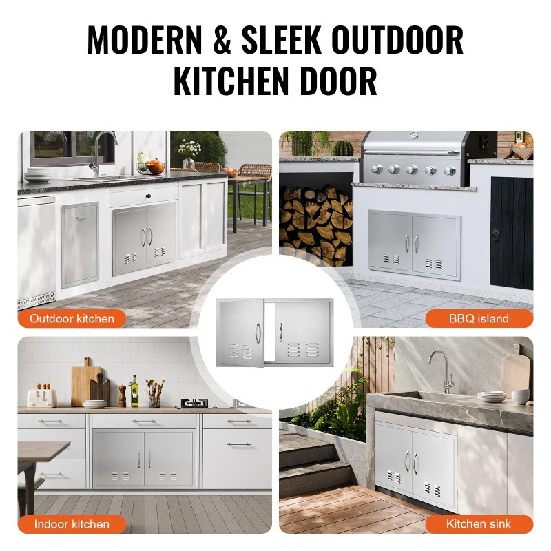 Double Outdoor Kitchen Stainless Steel Flush Mount Door 36W X