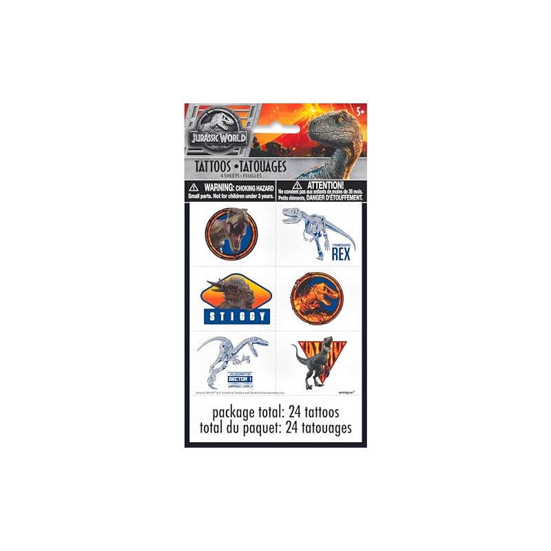 Jurassic World 2 Party Temporary Tattoos | Assorted Designs |