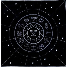 Altar Tarot Card Cloth Tablecloth 12 Constellations Tablecloth Astrology Tarot Divination Cards Table Cloth Tapestry Black Witchcraft Man Cave Room Bar Home Wall Decor 26 x 26 Inches
