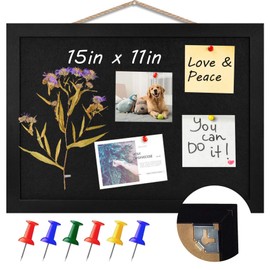 Black Cork Board Black Bulletin Board Pin Display Board for Wall Corkboard Black Pushpin Board Vision Board Picture Photo Felt Board for Memos, Photos, Home, Kitchen, Office,15"x11"