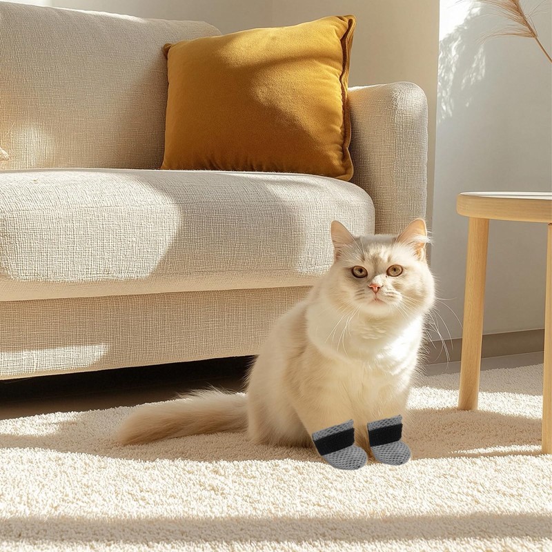 4 PCS Cat Mittens to Prevent Scratching, Adjustable Cat Booties