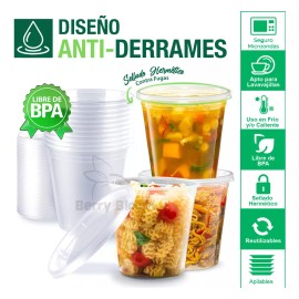 Berry Bloom 24 Envases para Alimentos Transparentes Reutilizables Deli: Tapas de Sellado Hermético, Ideales para Alimentos Fríos y Calientes, Apto para Microondas (24 onzas)