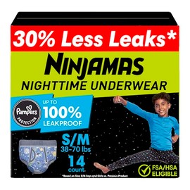 Ninjamas, ropa interior desechable, ropa interior nocturna, para niños, 14 unidades, talla S/M (40 – 50 libras)