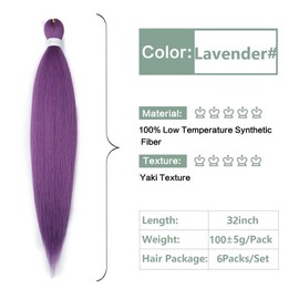 YDDM Pre Stretched Braiding Hair Braiding Hair Extensions Lavender Braids Extensions Hair 32 Inch 6packs Box Braid Hair Extensions Hair For Braiding Crochet Hair Braiding (32 Inch, Lavender#)