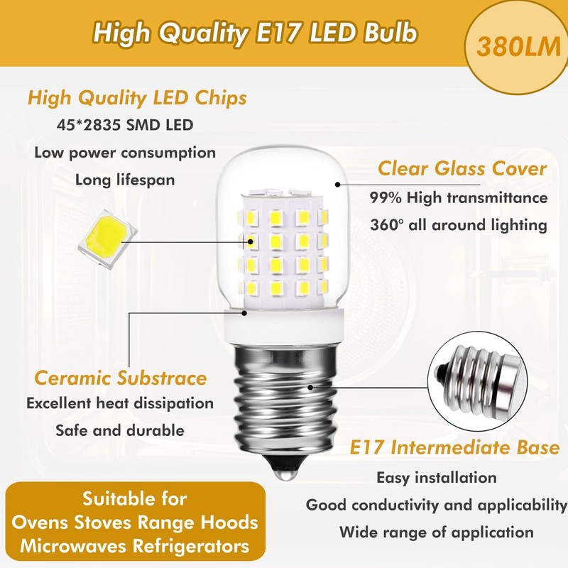 ZSSXOLED Microwave Oven Light Bulb E17 Base 3W 125V E17