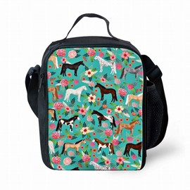 Cute Animal Lunch Bag School Kids Boys Girls Small Lunch Box Insulated Lunch Box with Adjustable Removable Carry Bag Polyester Vintage Floral Horse Large