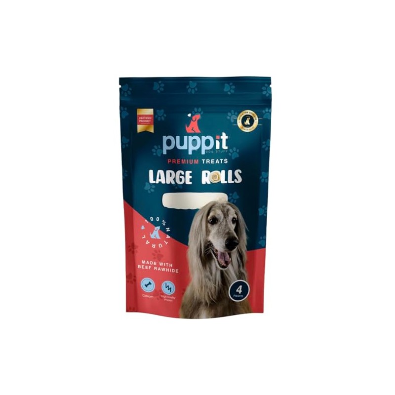 PUPP IT Rollos Grandes de Carnaza Premium, Snack Natural para