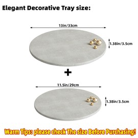 UPPER DECOR Set of 2 Faux Shagreen Leather Tray, Modern Exquisite Round Decorative Tray with Gold Polished Metal Beads, Ottoman Trays Coffee Table Serving Trays for Home Decor, Gray