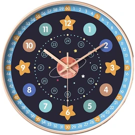 Uandhome Silent Wall Clocks for Kids, Modern Non-Ticking Children Round Movement Wall Clock Quartz Decorative Clocks Classic Space Travel Clock for Bedroom Home Kitchen Room Office School