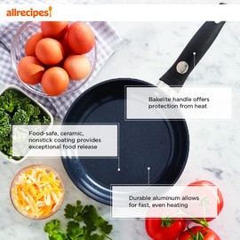 Allrecipes 8 inch Aluminum Frypan, Ceramic, Food safe Non stick coated for all meals, Dishwasher safe