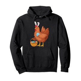 Easter Day Chicken Wearing Bunny Ears Fun Eggs Farm Animal Pullover Hoodie