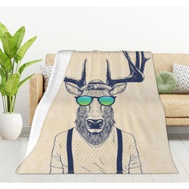 HGOD DESIGNS Deer Blanket Deer Dressed Up Like Cool Hipster Decor Blankets Soft Warm Throw for Women Birthday, Home Living Room Decoration 130x150cm