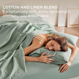 Bedsure Linen Sheets - Linen Bedsheets King Size, Blend from Linen Cotton Sheets, Breathable & Soft Cotton Bedsheets, Gifts for All Seasons, 4 Pieces, Green