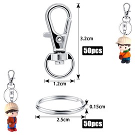 Pack of 100 Key Rings Carabiner Hooks Small Key Ring Craft DIY Rings Keychains Key Ring Carabiner Hook with Swivel Joint for DIY Key Pendant Craft Key Rings Silver