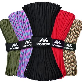 MONOBIN Paracord Rope 100FT for Making Paracord Projects, 4mm 7 Strand Parachute Cord for Lanyard, Survival Bracelets, Clothsline,Hiking (Black, 100FT)