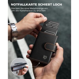 DODENSHA Slim Wallet with Coin Compartment, Men's Card Holder, Credit Card Holder, Wallet for 10+ Cards, Wallets for Men, RFID Protection, black / orange, Modern