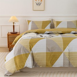 VOGIAY Duvet Cover 140 x 200 cm, Yellow Geometry Design Bedding Set with Zip – Single Adult Bed Linen with Pillowcase 65 x 65 cm