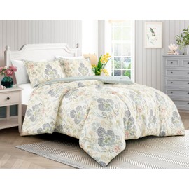 Chezmoi Collection Alyssa 3-Piece Boho Floral Comforter Set, Queen - Floral Medallion Multicolor Blue Green Red Yellow White Printed Microfiber Lightweight Bedding Set