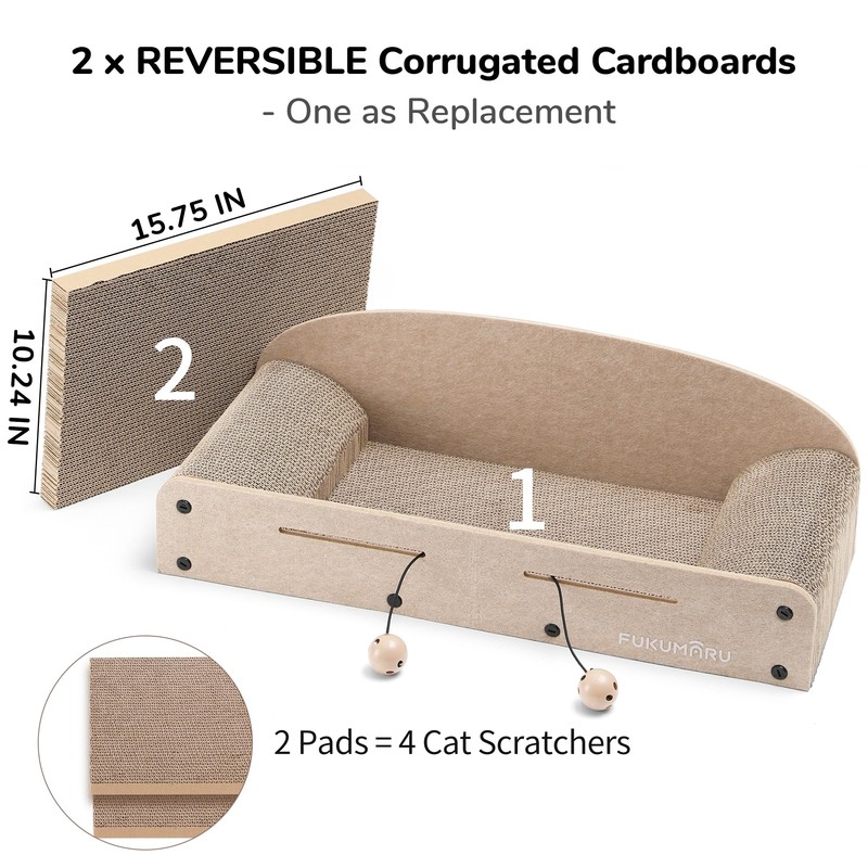 FUKUMARU 26 Inch Cat Scratcher Cardboard Lounge Bed, 2 Reversible