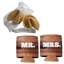 VictoryStore Wedding Proposal: Will You Marry Me? Fortune Cookie With Message Inside (2 Cookies + Mr and Mrs Wood Panel Can Cooler)